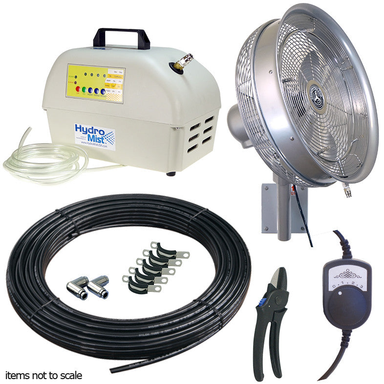 HydroMist USA 1 Wall Mount Misting Fan Package w/ ProMist 35 Pump w/ Filter