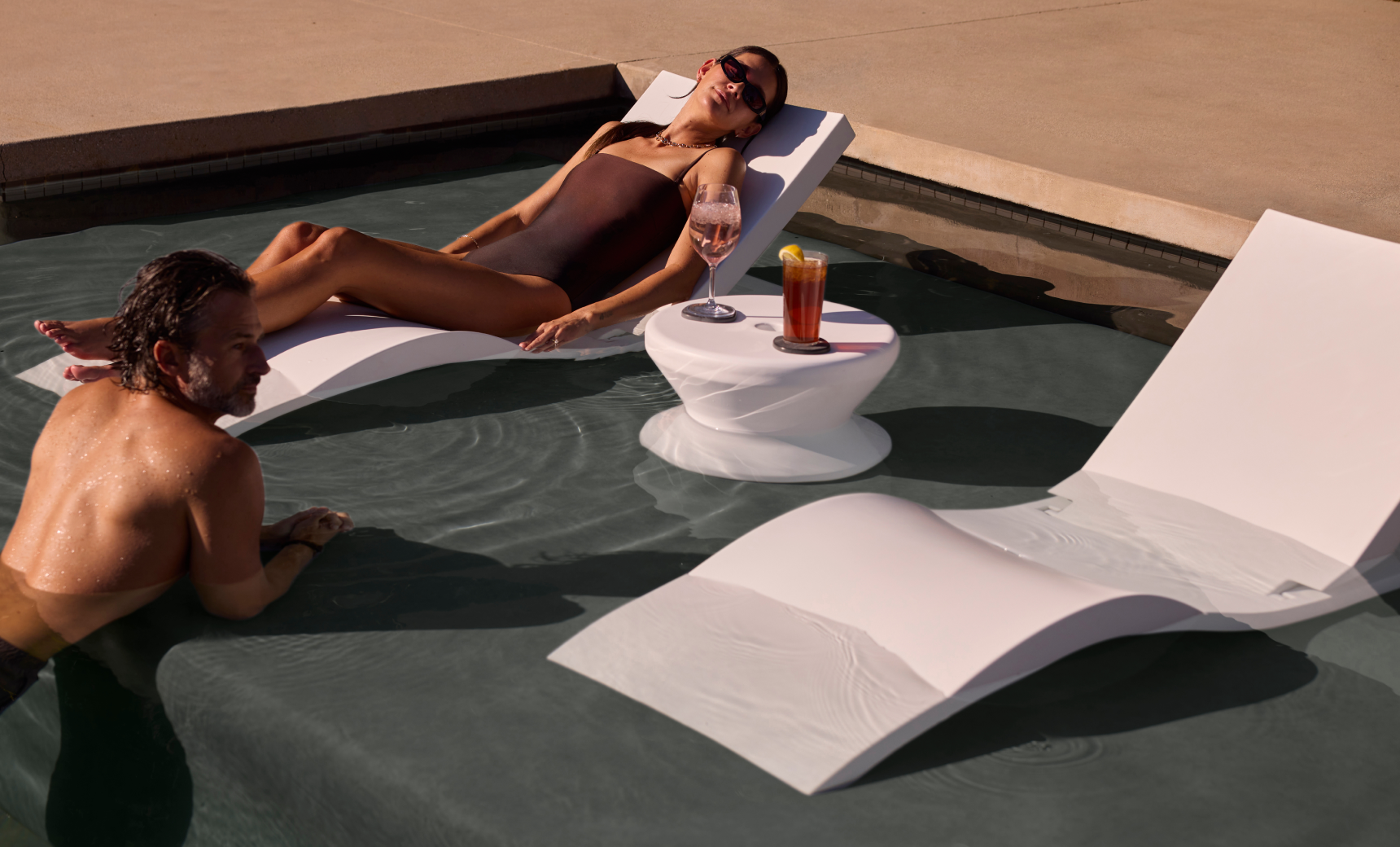 Ledge Lounger Adjustable Chaise and Side Table In-Pool / Patio Set