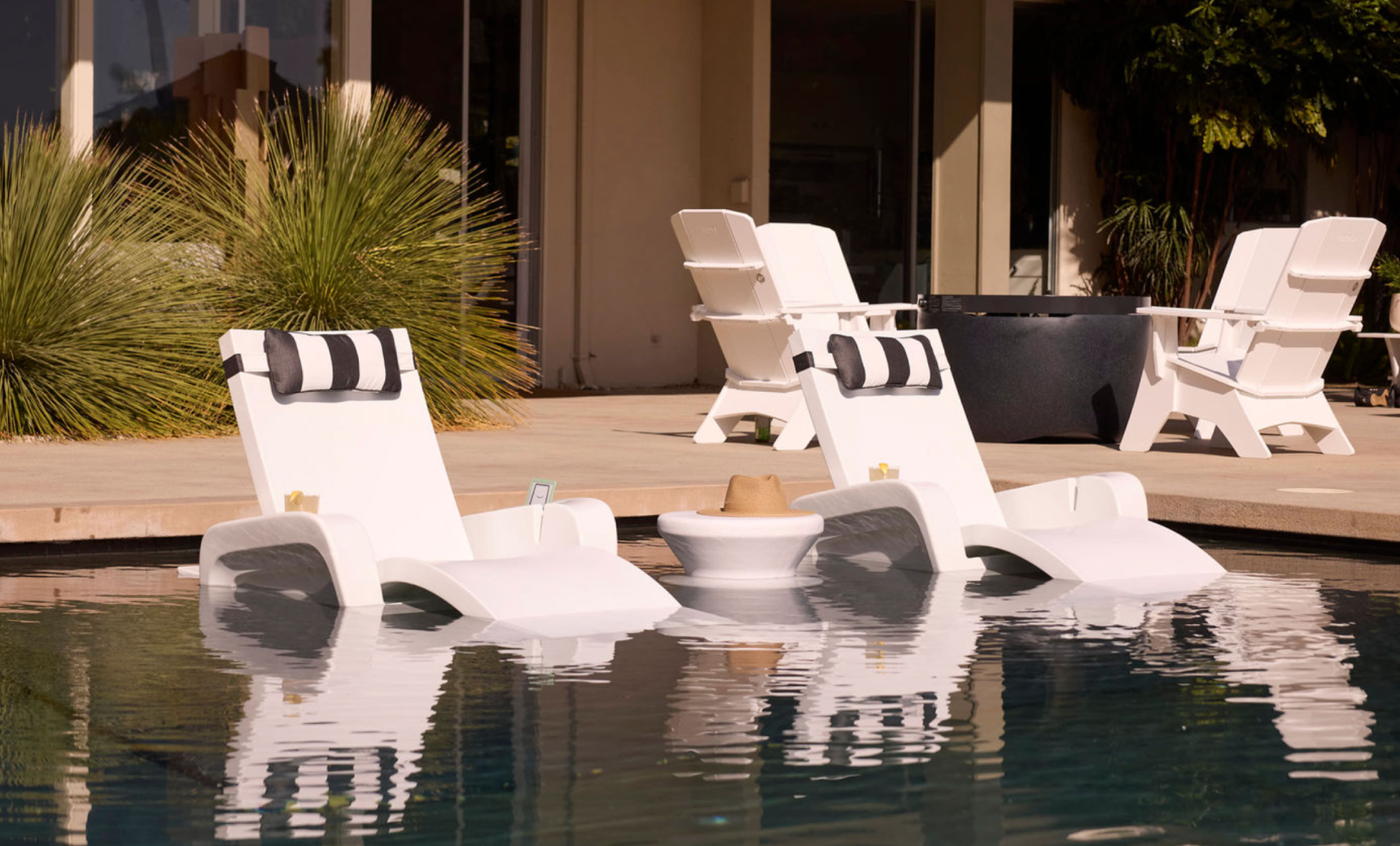 Ledge Lounger Adjustable Chaise with Pillows and Side Table In-Pool / Patio Set