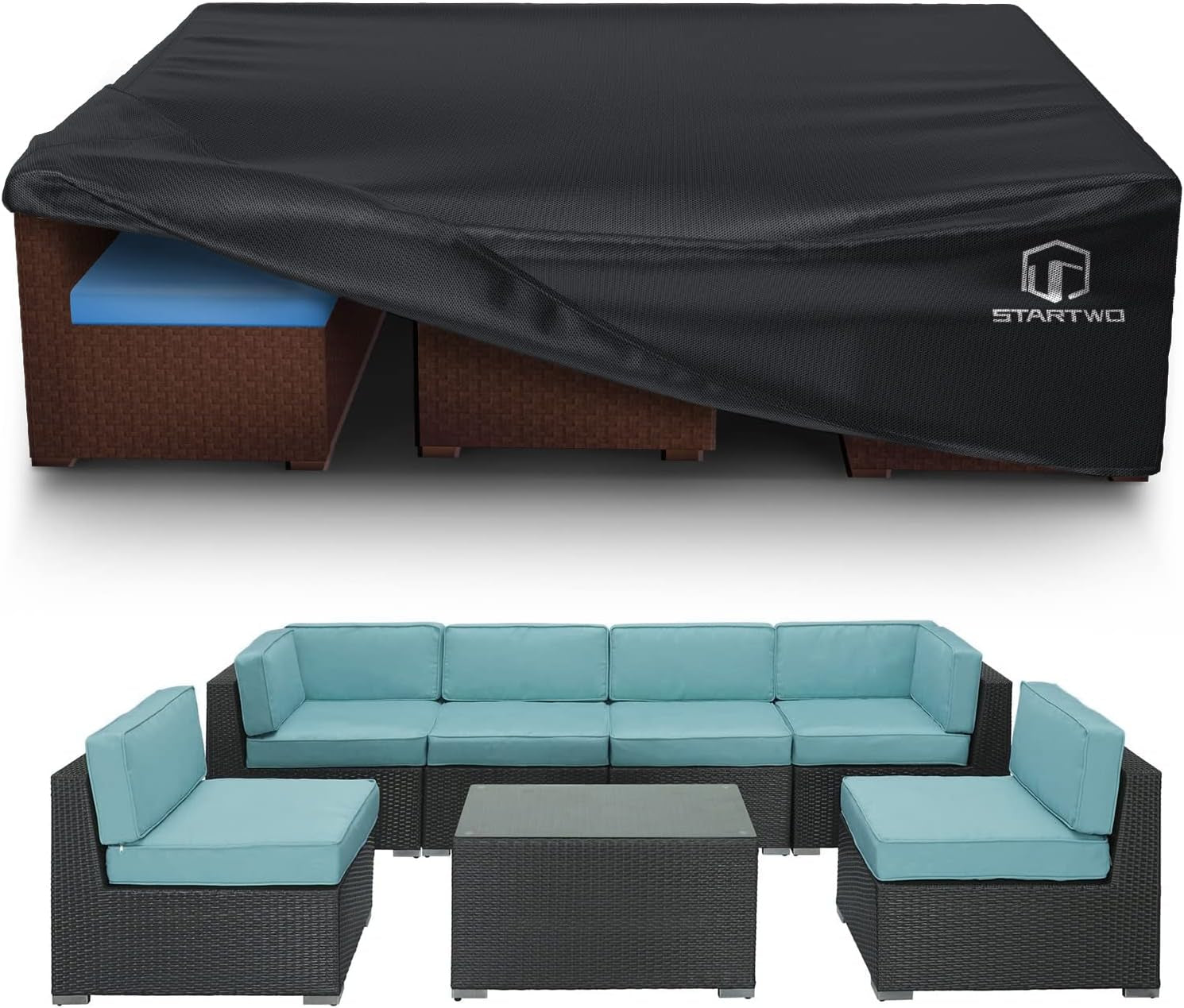 Patio Furniture Covers Waterproof, Anti-Uv Tear-Resistant 500D Heavy Duty 7-12 Seats Outdoor Furniture Cover for Sectional Sofa, Patio Table Cover, 98"X78"X28", Black