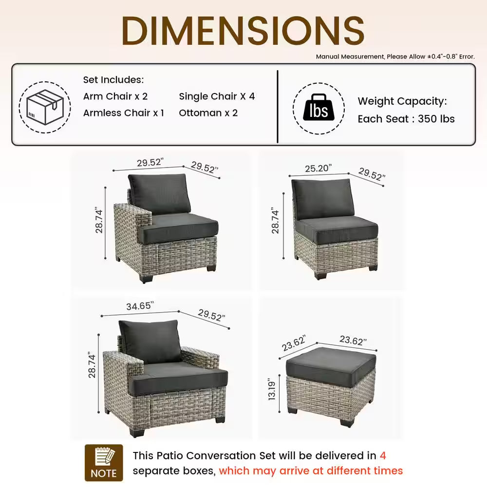 Taylor 9-Piece Wicker Outdoor Patio Conversation Seating Set with Black Cushions