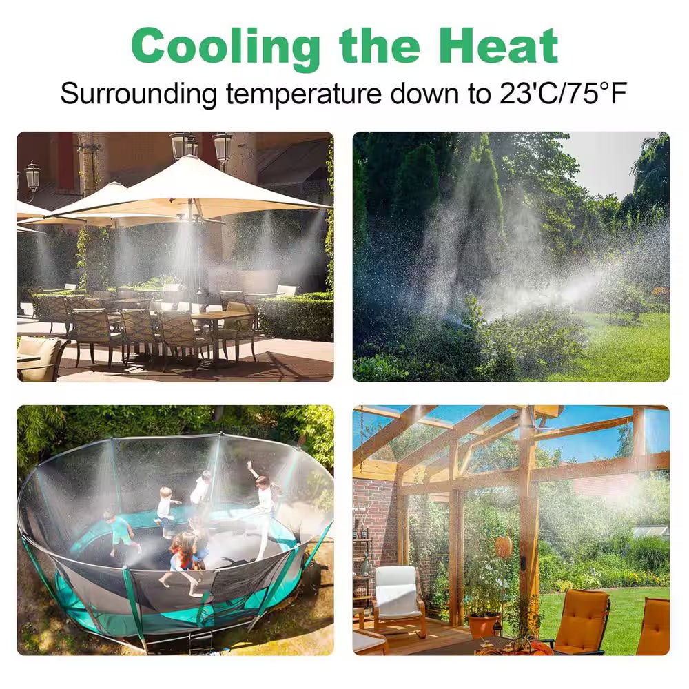 100 Ft. DIY Misting Cooling System with 30 Brass Mist Nozzles for Outdoor Patio and Garden Watering Greenhouse