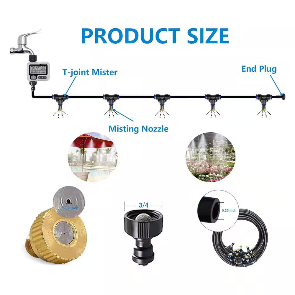 Durable 65 Ft. Misting Cooling System with Timer for Outdoor Patio