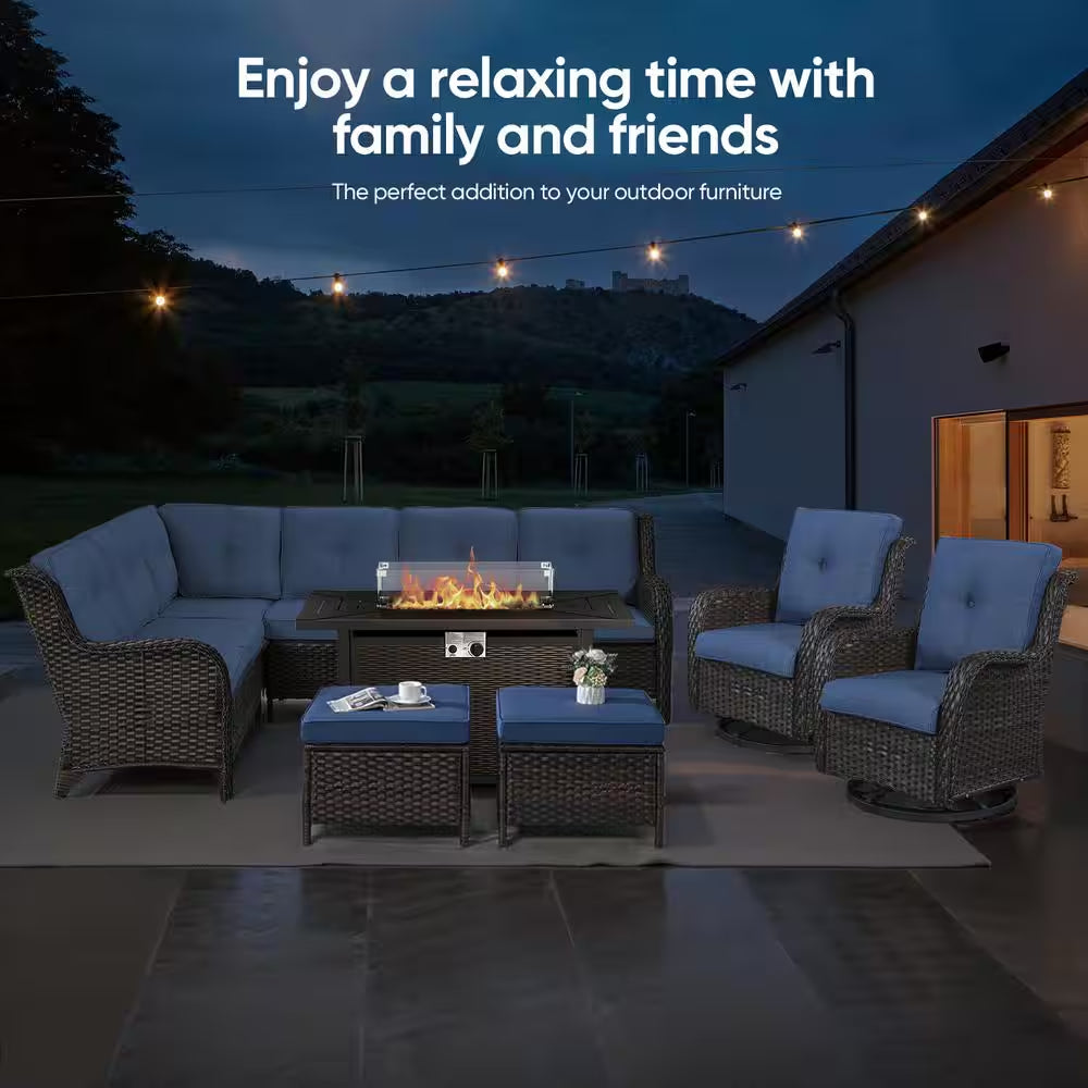 Pure Iron Series 43 In. 50000 BTU Square Brown Rattan Propane Outdoor Fire Pit Table with Windshield