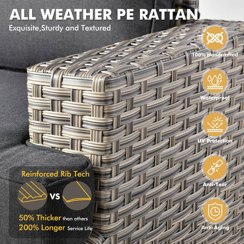 Taylor 9-Piece Wicker Outdoor Patio Conversation Seating Set with Black Cushions