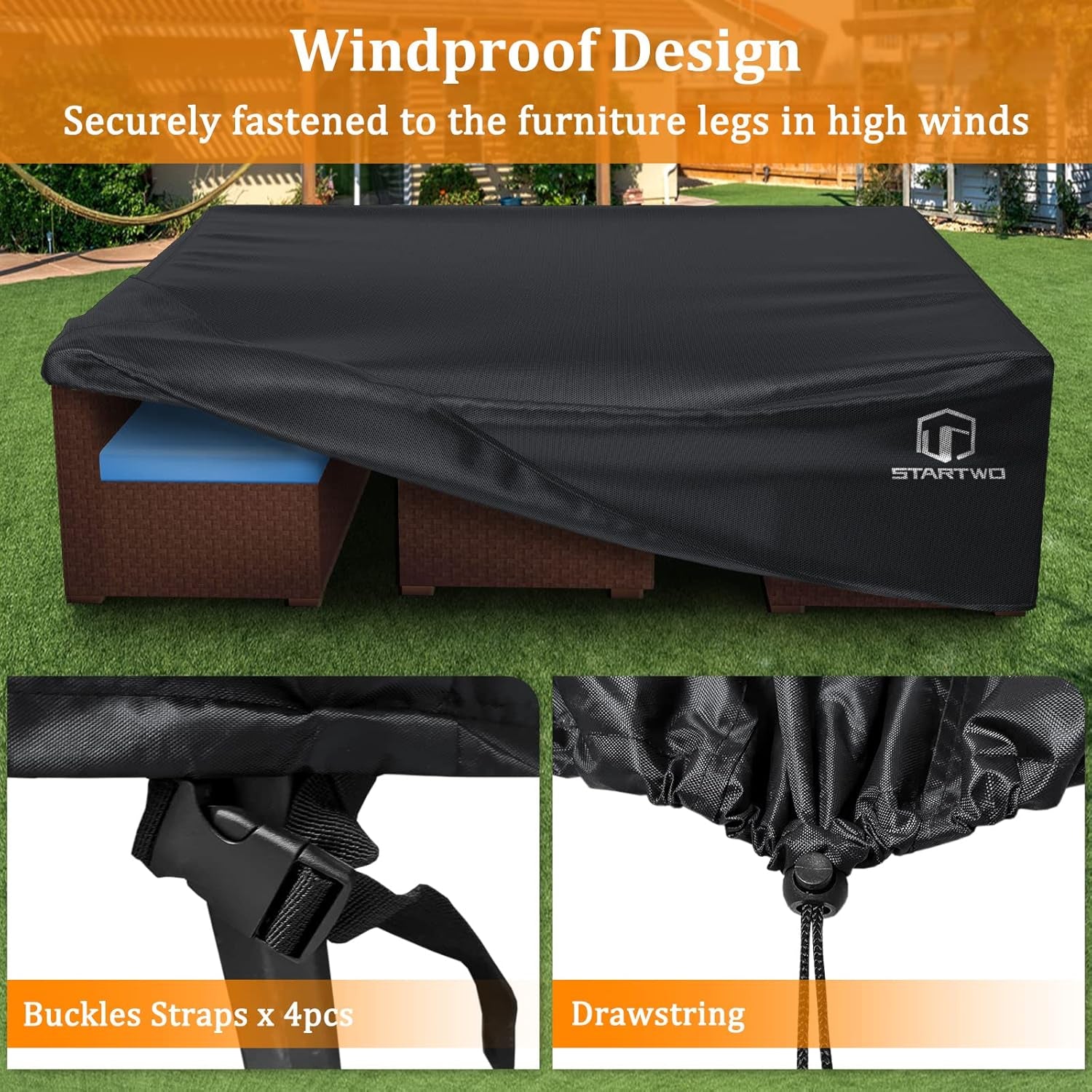 Patio Furniture Covers Waterproof, Anti-Uv Tear-Resistant 500D Heavy Duty 7-12 Seats Outdoor Furniture Cover for Sectional Sofa, Patio Table Cover, 98"X78"X28", Black