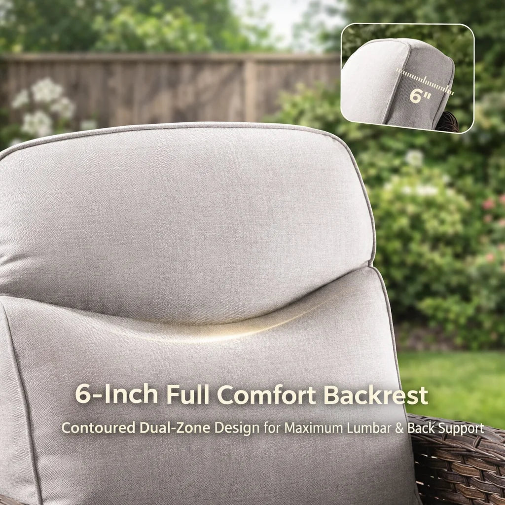 9 Pieces Patio Furniture Sets with Fire Pit Table,Swivel Chairs with 6" Thick Cushion,Sofa and Ottomans,Patio Conversation Sets for Porch Deck Garden Backyard