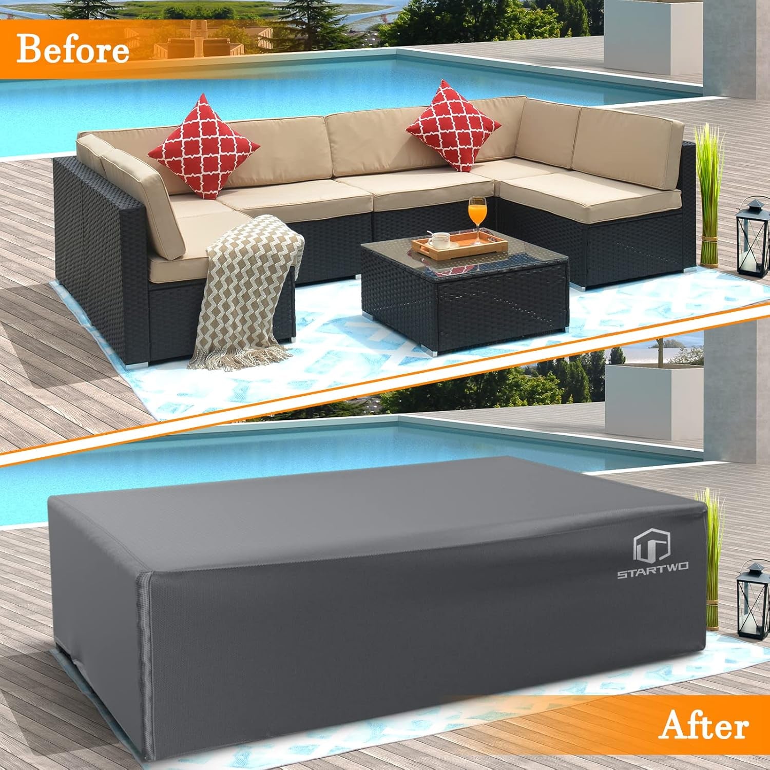 Patio Furniture Covers Waterproof Outdoor Lawn Furniture Set Cover for 7-12 Piece Sectional Sofa, Conversation Set Garden Dining Tables Chairs,Grey