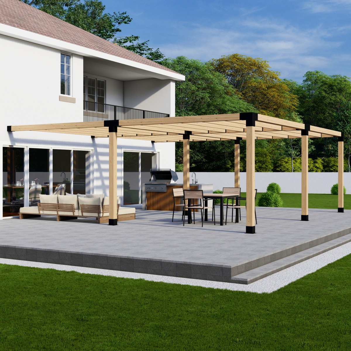 Zen Pergolas DIY Pergola Bracket Kit for an Attached Pergola With Slatted Roof - Any Size Up to 24' x 24'