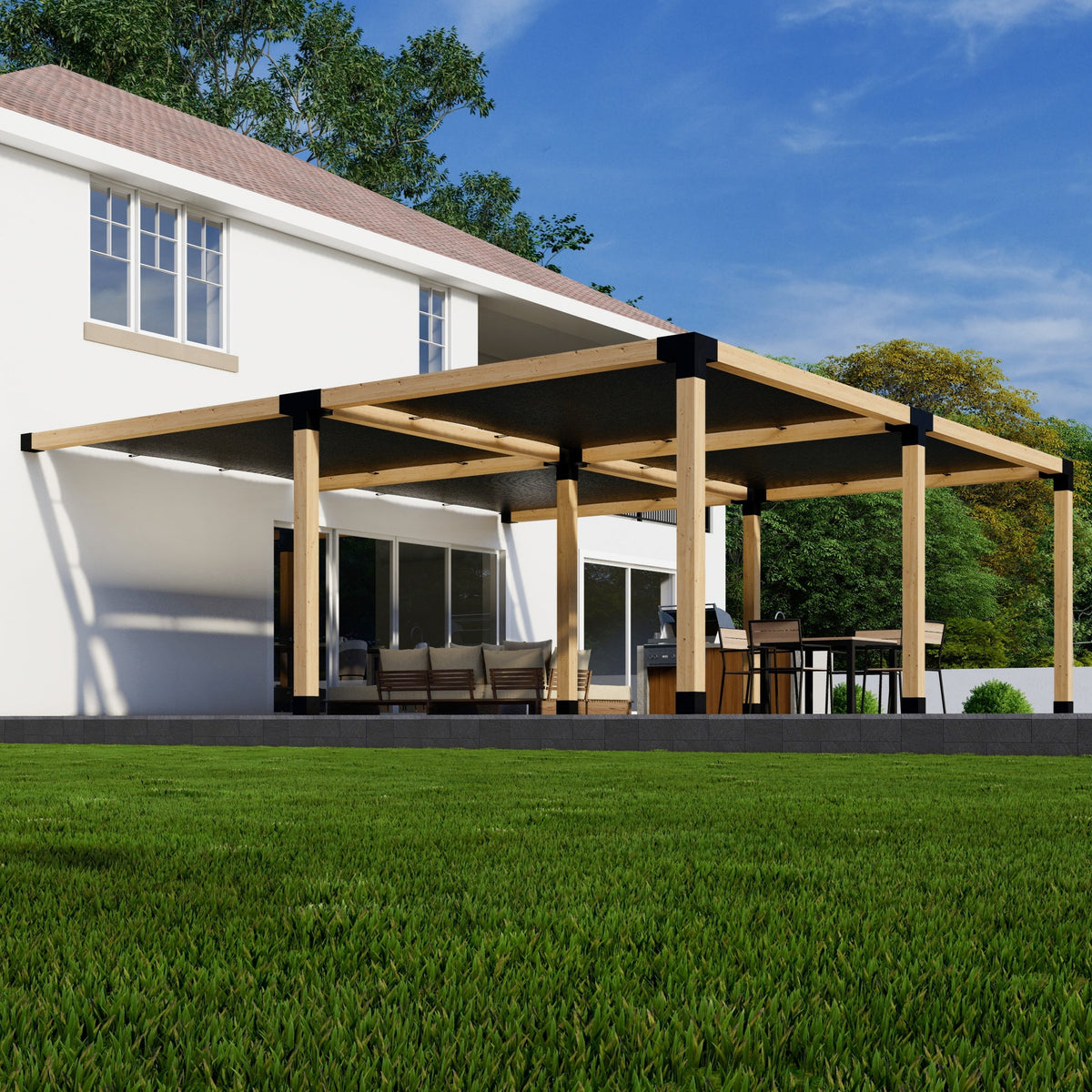 Zen Pergolas DIY Pergola Kit for an Attached Pergola With Canopies - Any Size Up to 24' x 24'