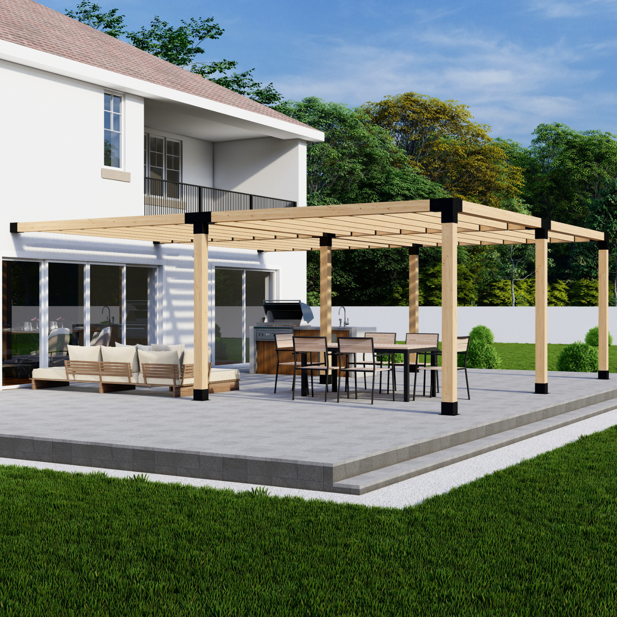 Zen Pergolas DIY Pergola Bracket Kit for an Attached Pergola With Slatted Roof - Any Size Up to 24' x 24'