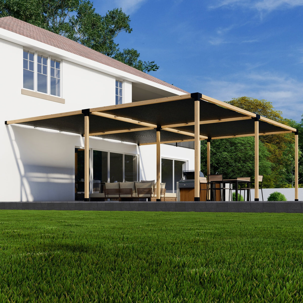 Zen Pergolas DIY Pergola Kit for an Attached Pergola With Canopies - Any Size Up to 24' x 24'