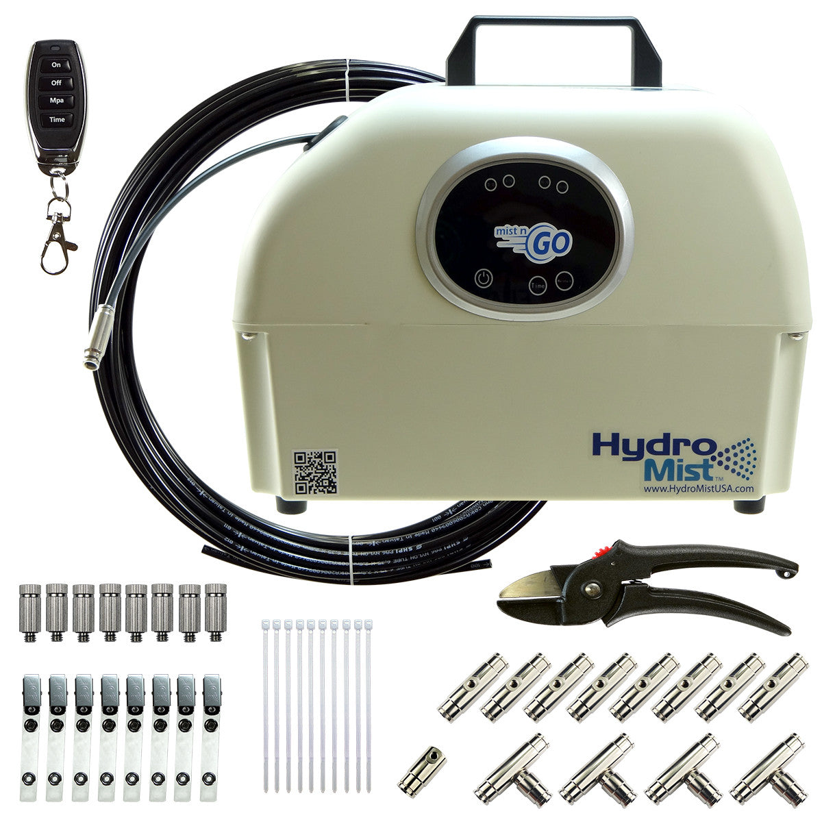 HydroMist USA DIY Mist-N-Go Pump w/ 8 Nozzle Mist Line Kit and 18-Inch Outdoor-Rated Fan Bundle