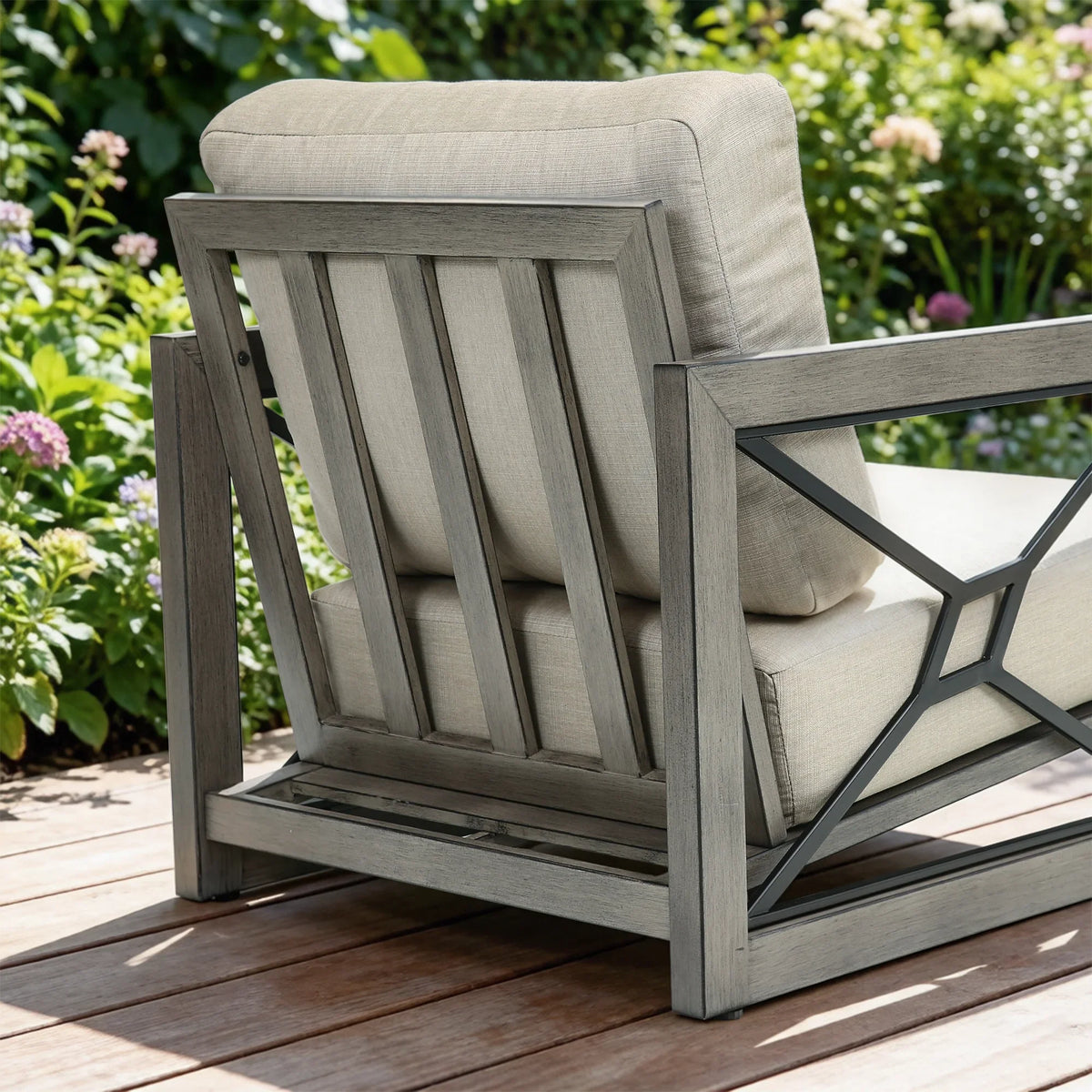 Peak Home Furnishings Marindo 6-Piece Faux-Wood Aluminum Patio Deep Seating Set with Fire Pit Table