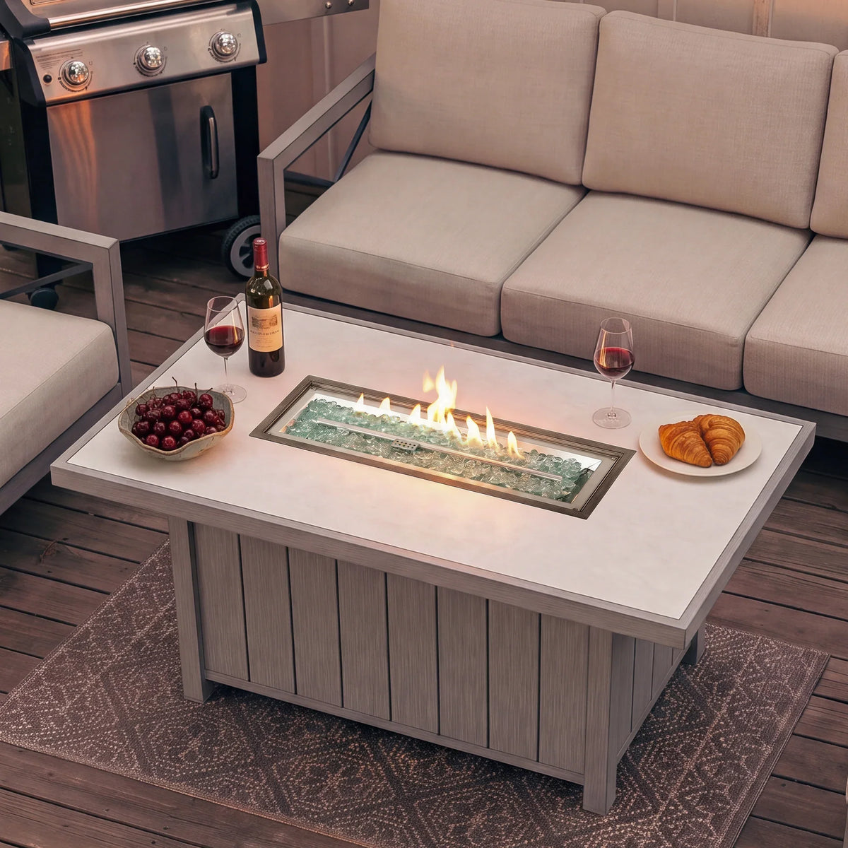 Peak Home Furnishings Marindo 5-Piece Faux-Wood Aluminum Swivel Patio Fire Chat Retreat