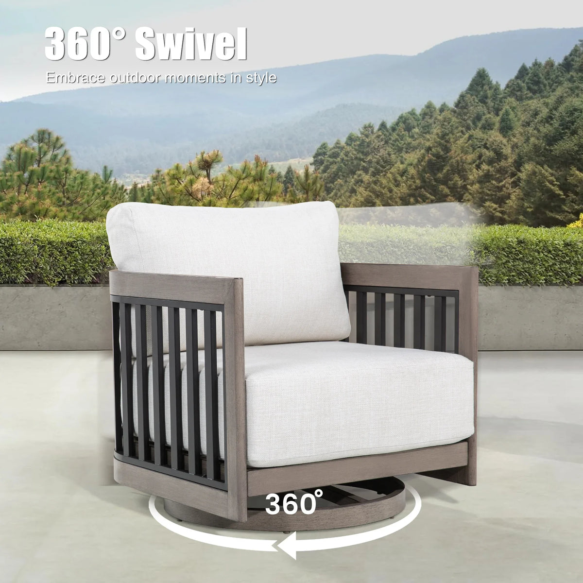 Peak Home Furnishings Sereno 6-Piece Swivel Aluminum Patio Conversation Set with Ottoman