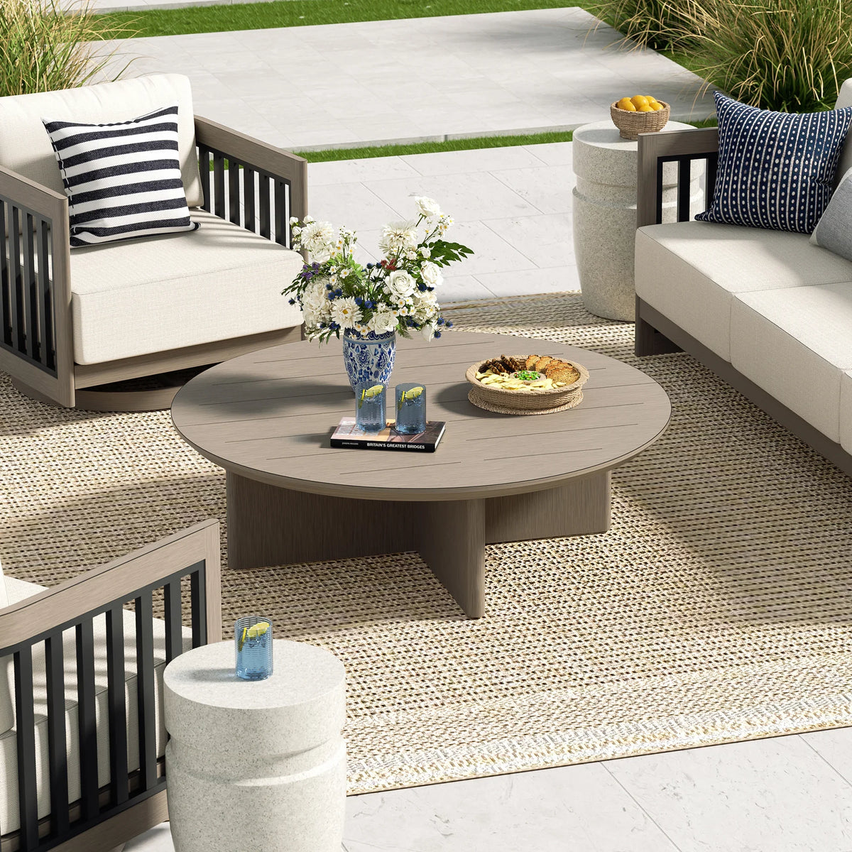 Peak Home Furnishings Sereno 6-Piece Modern Outdoor Sectional Seating Set with Ottoman