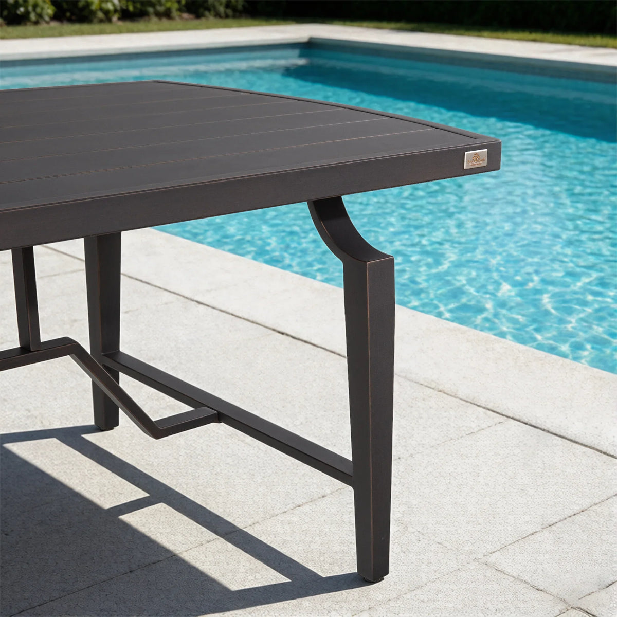 Peak Home Furnishings Tamarin Aluminum Patio Rectangular Dining Table and 6 Dining Swivel Chairs