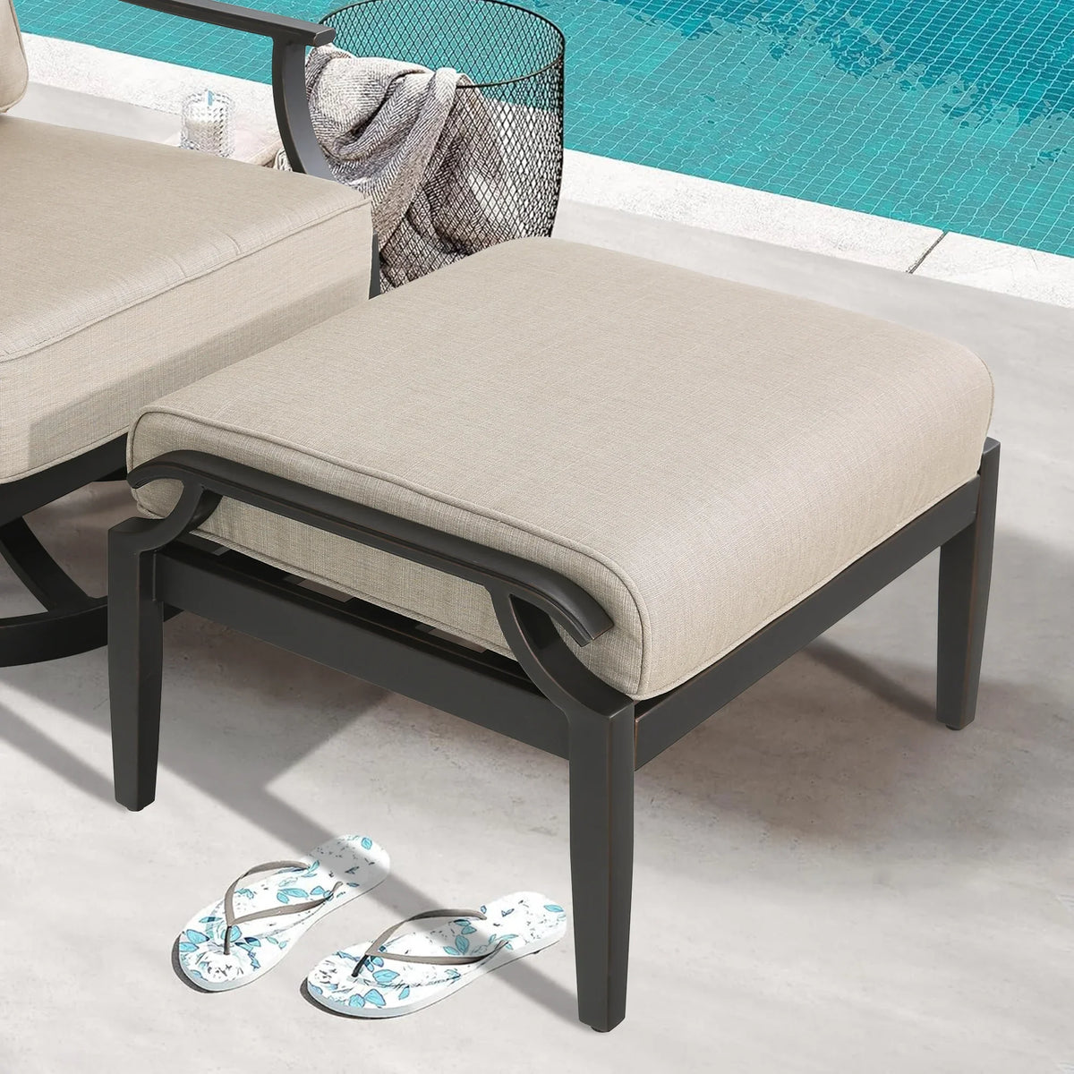 Peak Home Furnishings Tamarin 6-Piece Patio Swivel Conversation Sofa Set with 2 Ottomans