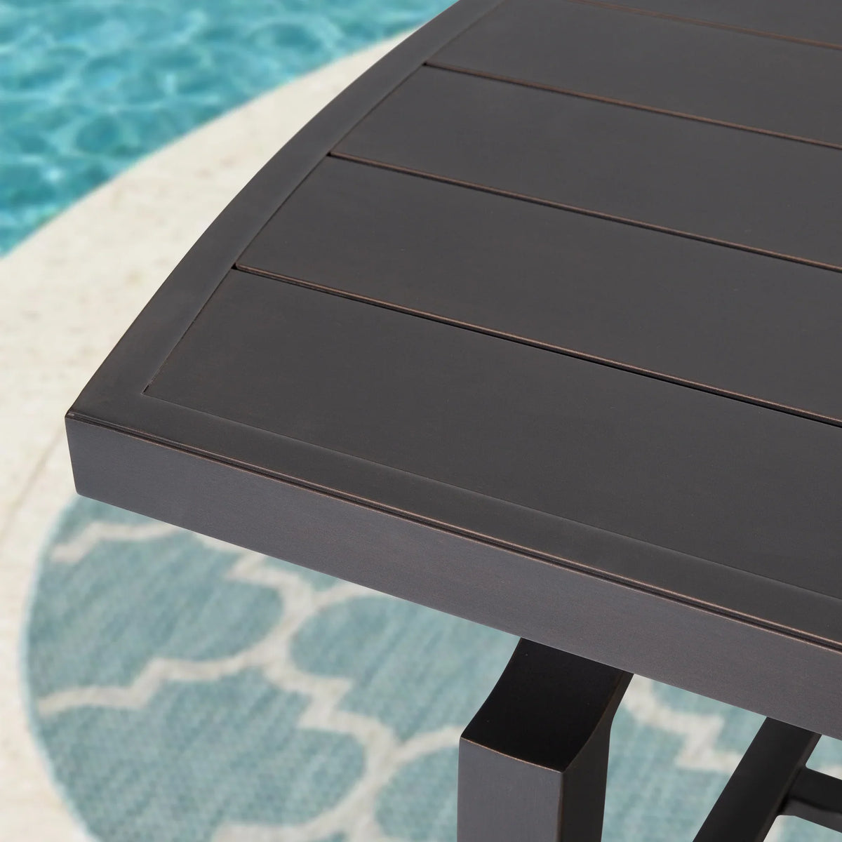 Peak Home Furnishings Tamarin Aluminum Patio Rectangular Dining Table and 6 Dining Swivel Chairs