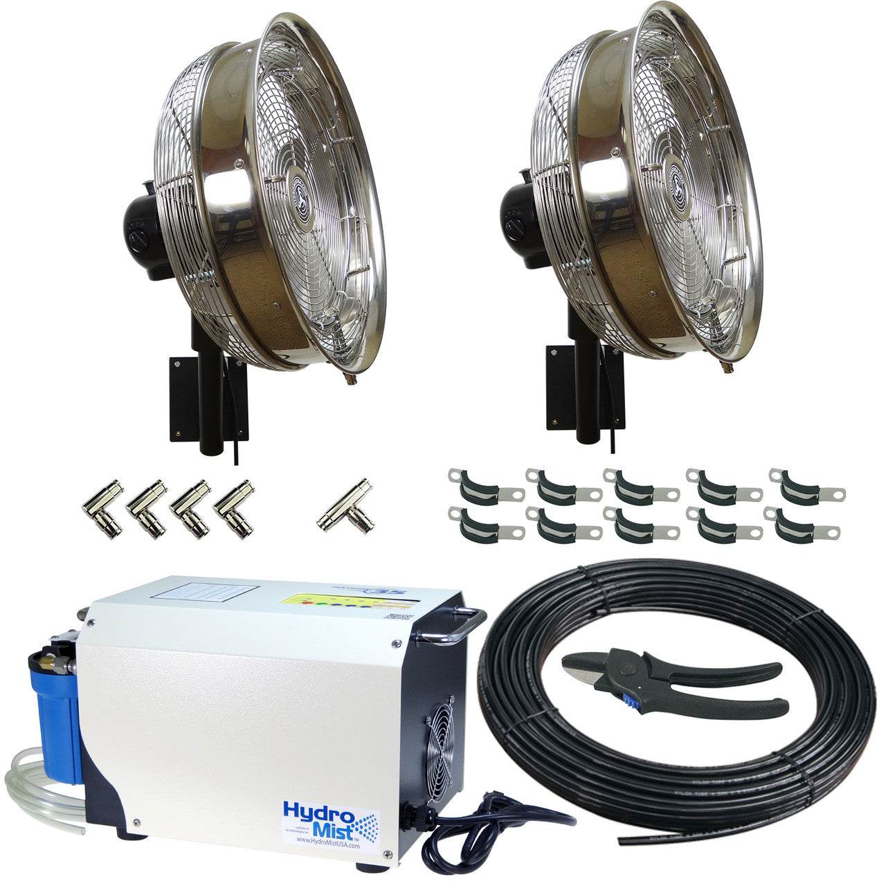 HydroMist USA Two Misting Fan Package - 18 Inch, 1000PSI ProMist 35 Pump w/ Filter