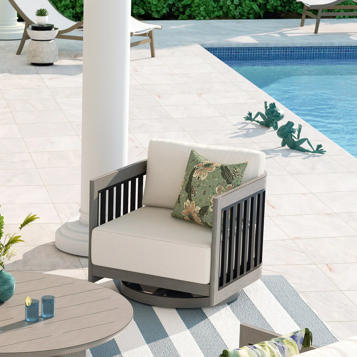 Peak Home Furnishings Sereno 6-Piece Swivel Aluminum Patio Conversation Set with Ottoman