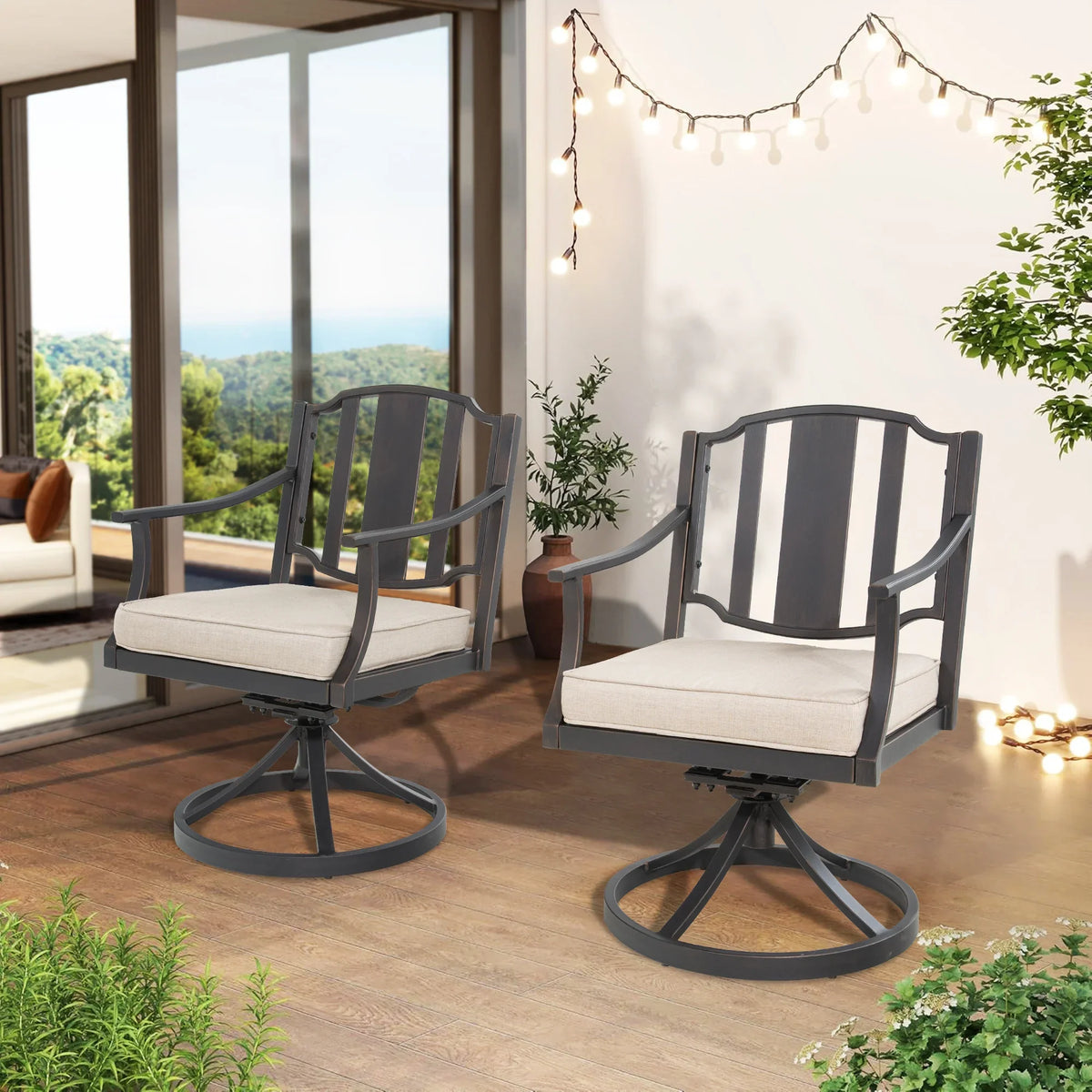 Peak Home Furnishings Tamarin Aluminum Patio Rectangular Dining Table and 6 Dining Swivel Chairs