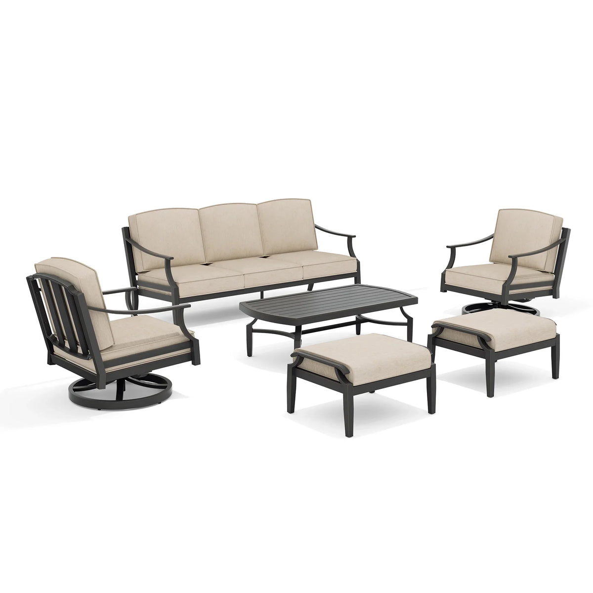 Peak Home Furnishings Tamarin 6-Piece Patio Swivel Conversation Sofa Set with 2 Ottomans