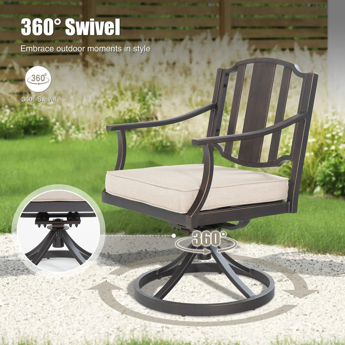 Peak Home Furnishings Tamarin Aluminum Patio Rectangular Dining Table and 6 Dining Swivel Chairs