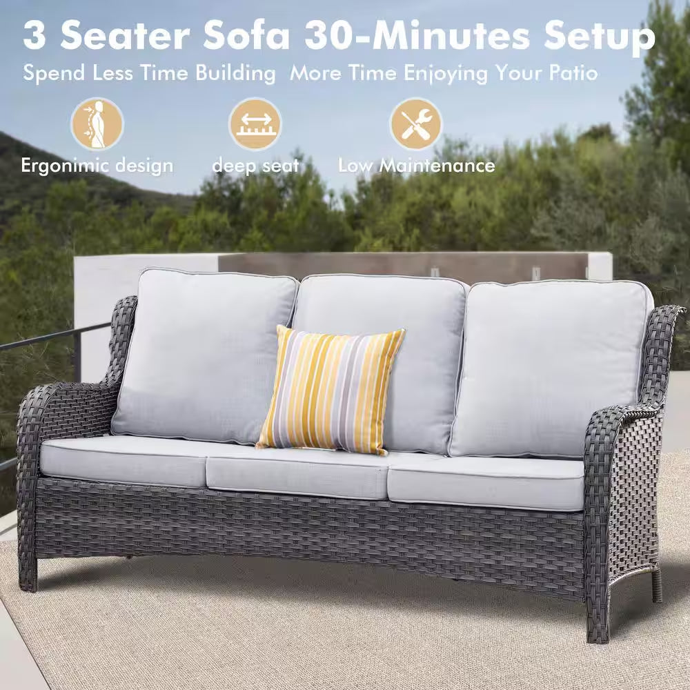 Moonlight Gray 6-Piece Wicker Patio Conversation Seating Sofa Set with Gray Cushions and Swivel Rocking Chairs