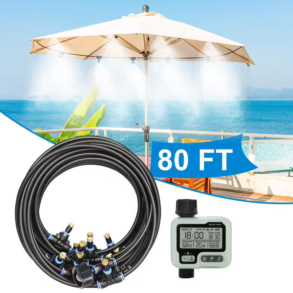 Durable 80 Ft. Misting Cooling System with Timer for Outdoor Patio