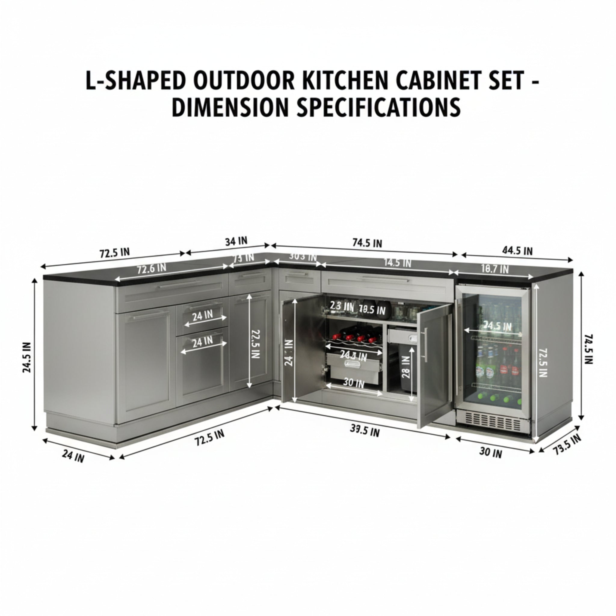 Signature Series 6PC Custom Outdoor Kitchen · 304 Stainless Steel · Shaker Door