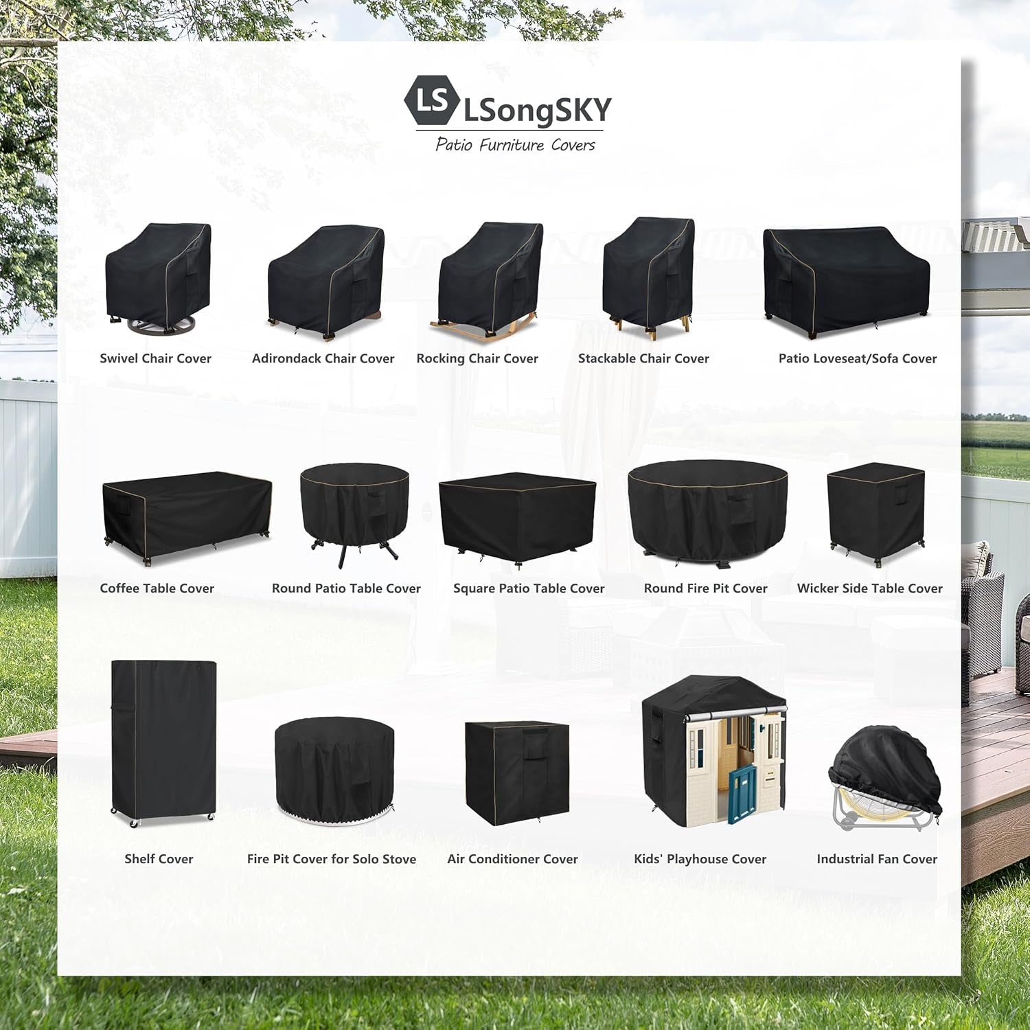 Patio Furniture Covers 4 Piece Set, 600D Heavy Duty Outdoor Furniture Covers Waterproof for Patio Loveseat, Swivel Rocker Chair and Coffee Table,Black
