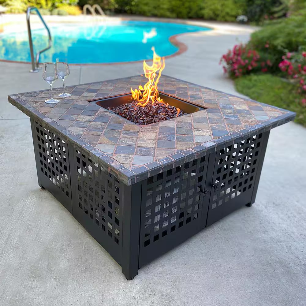 The Elizabeth 42 In. W X 22.5 In. H Square Tile/Marble Mantel LP Gas Outdoor Fire Pit