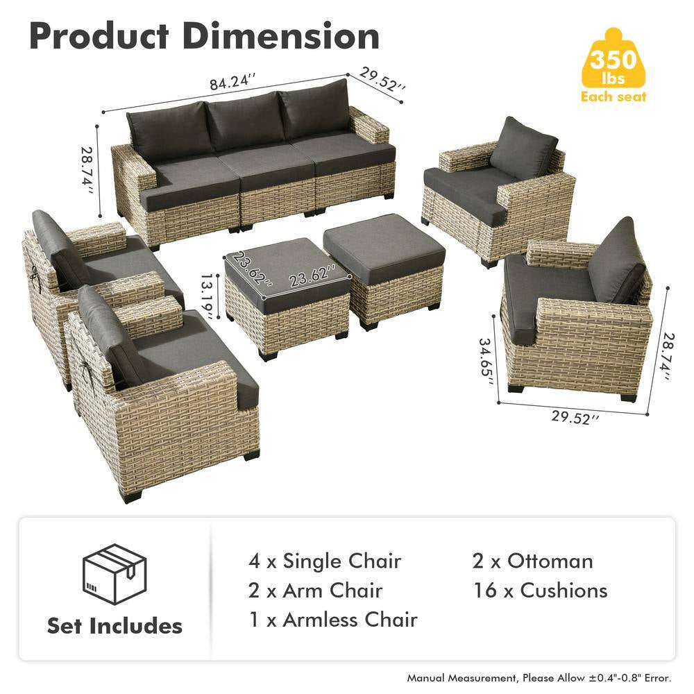 Taylor 9-Piece Wicker Outdoor Patio Conversation Seating Set with Black Cushions