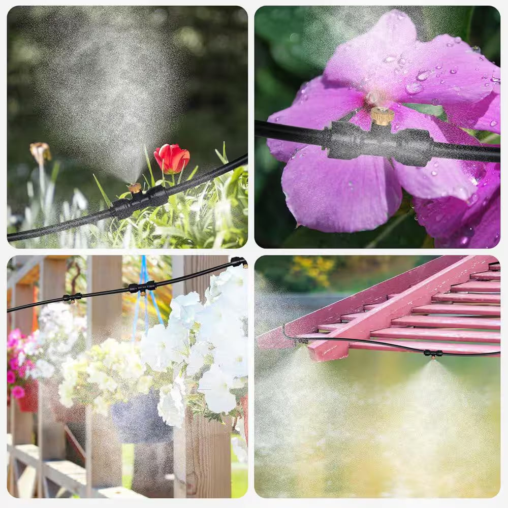 100 Ft. DIY Misting Cooling System with 30 Brass Mist Nozzles for Outdoor Patio and Garden Watering Greenhouse