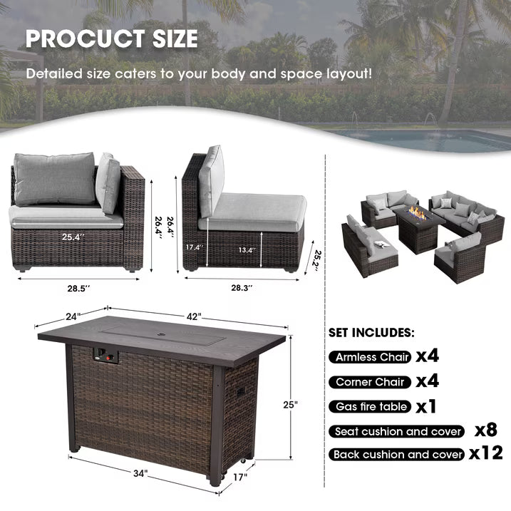All-Weather 7-Piece Patio Set with Fire Pit Table