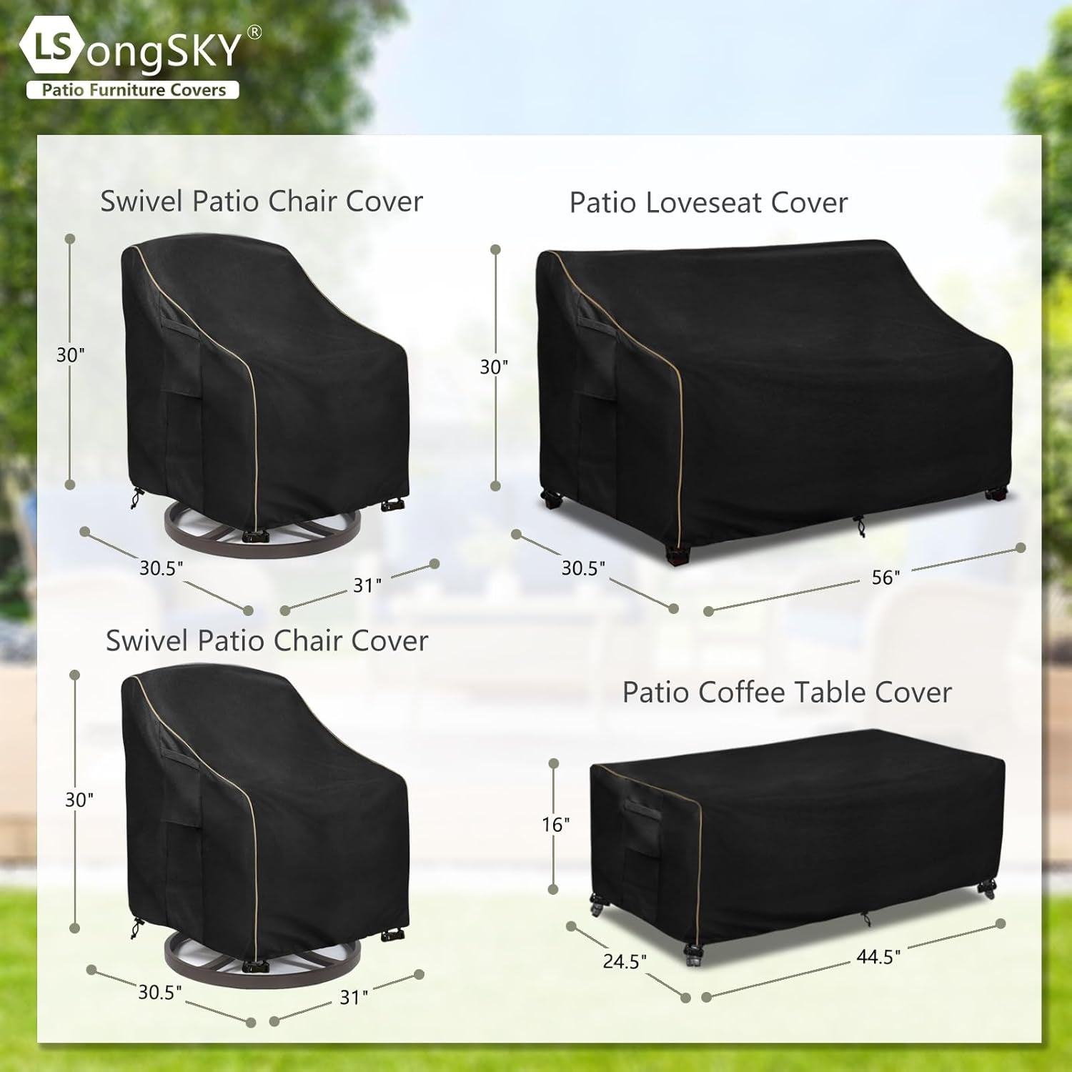 Patio Furniture Covers 4 Piece Set, 600D Heavy Duty Outdoor Furniture Covers Waterproof for Patio Loveseat, Swivel Rocker Chair and Coffee Table,Black