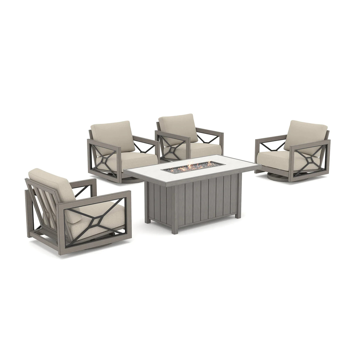 Peak Home Furnishings Marindo 5-Piece Faux-Wood Aluminum Swivel Patio Fire Chat Retreat