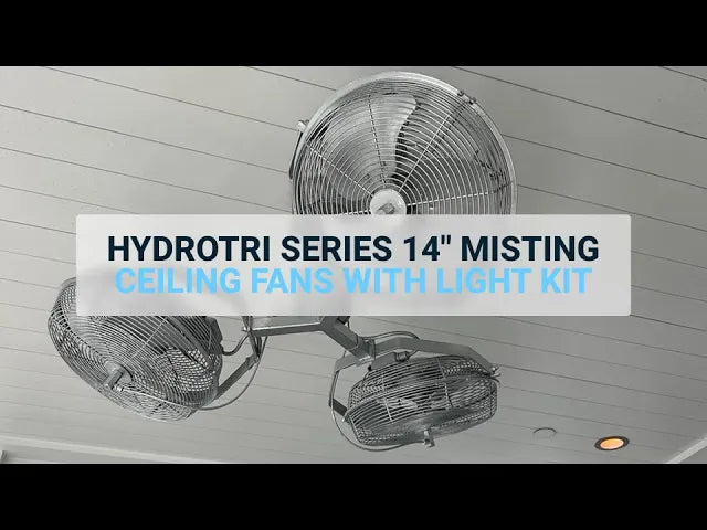 BreezeTech HydroTri Series | 14″ Misting Ceiling Fans (3-Pack Bundle) with Integrated Light Kit