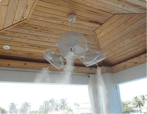 BreezeTech HydroTri Series | 14″ Misting Ceiling Fans (3-Pack Bundle) with Integrated Light Kit